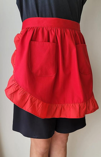 CRB Fashion Waist Apron Kitchen Cooking Restaurant Cotton Bistro Half Aprons with Pockets For Woman