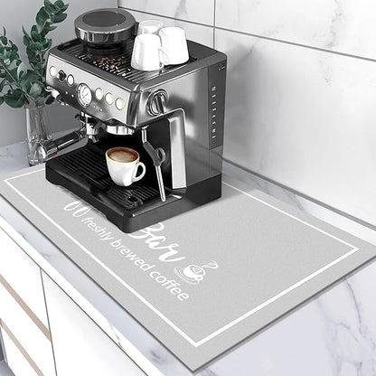 Findosom Dish Drying Mat, 16"x 24" Super Absorbent & Hide Stain Coffee Mat, Cuttable Drying Mat for Kitchen Counter, Coffee Bar Accessories, Under Dish Rack, Coffee Maker, Espresso Machine, LightGrey by Findosom