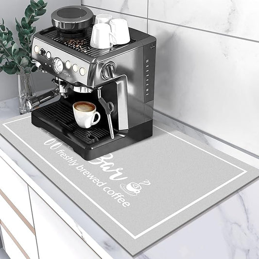 Findosom Dish Drying Mat, 16"x 24" Super Absorbent & Hide Stain Coffee Mat, Cuttable Drying Mat for Kitchen Counter, Coffee Bar Accessories, Under Dish Rack, Coffee Maker, Espresso Machine, LightGrey by Findosom