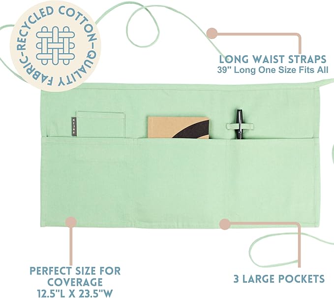 MEEMA Chef Waist Apron Cotton Fabric |Washable & Breathable Waitress & Server Half Aprons for Women with Pockets & Long Waist Straps | Cooking, Baking, Grilling & Crafting