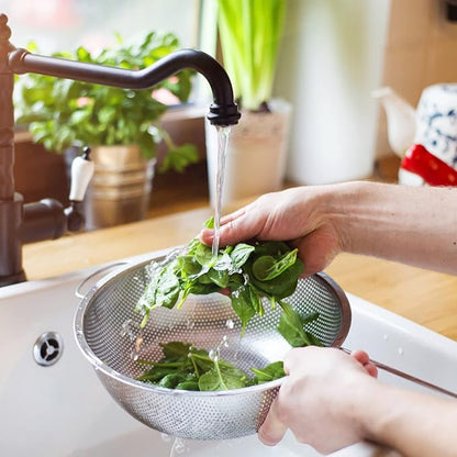 P&P CHEF Colander Set of 3, Stainless Steel Micro-Perforated Colanders Strainers for Draining Rinsing Washing, Ideal for Pasta Vegetables Fruits, Heavy Duty & Dishwasher Safe - 1/3/5 Quart - Image 7