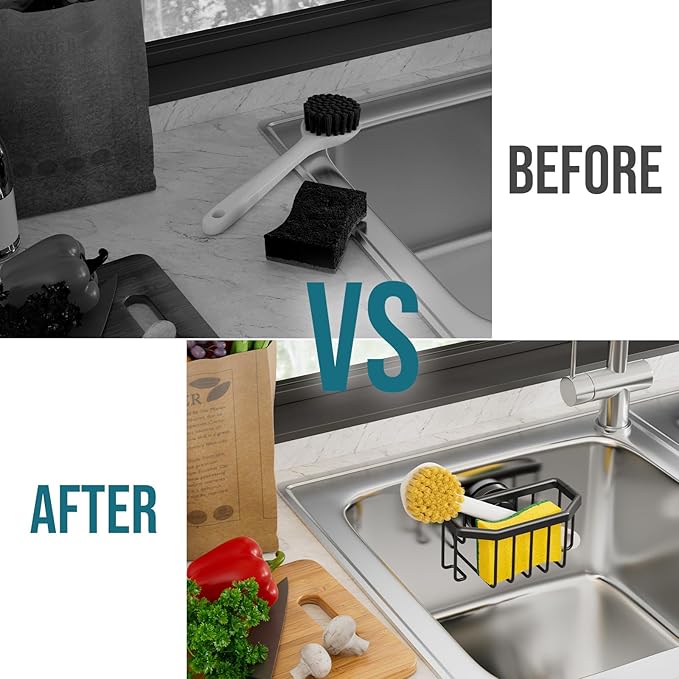 TAILI Sponge Holder with Strong Suction Cup, Dish Sponge Caddy Inside Sink Removable, Rustproof Aluminum for Sponges, Brushes, Stoppers and Scrapers - Black - Image 6