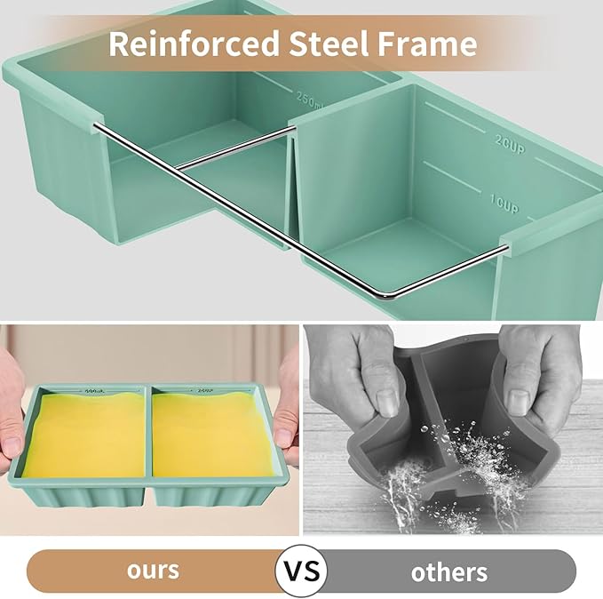 Silicone Freezer Tray for Soup Ice Cubes: 2-Cup Freezing Tray with Lid for Meal Prep - 2Pack Silicon Soup Portion Freeze Trays Make Stock Souped Ice Cube - Image 5