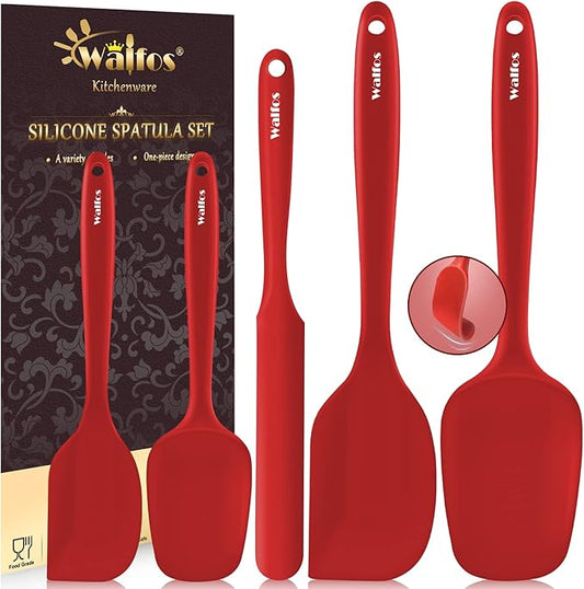 Walfos Silicone Spatula Set of 5-600°F Heat Resistant Kitchen Scraper Spatulas, Strong Steel Core and One-Pieces Seamless Design, Great for Cooking Mixing & Baking - BPA Free & Dishwasher Safe (Red) by Walfos