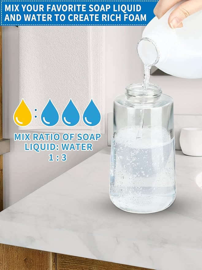 Foaming Hand Soap Dispenser Set, 16 oz Large Glass Soap Dispenser, Foam Dispenser with Stainless Steel Pump & Waterproof Labels, Refillable Soap Bottles for Bathroom Countertop, 2 in 1 - Image 3