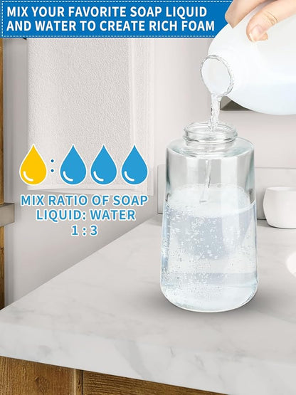 Foaming Hand Soap Dispenser Set, 16 oz Large Glass Soap Dispenser, Foam Dispenser with Stainless Steel Pump & Waterproof Labels, Refillable Soap Bottles for Bathroom Countertop, 2 in 1 - Image 3