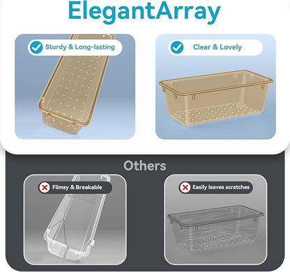 ElegantArray 12 PCS Drawer Organizer Set, 4 Sizes Tool Storage Trays, Clear Plastic Makeup Vanity Organizer and Storage Bins for Stationeries, Multiple Gadgets for Office, Bedroom, Champagne - Image 2