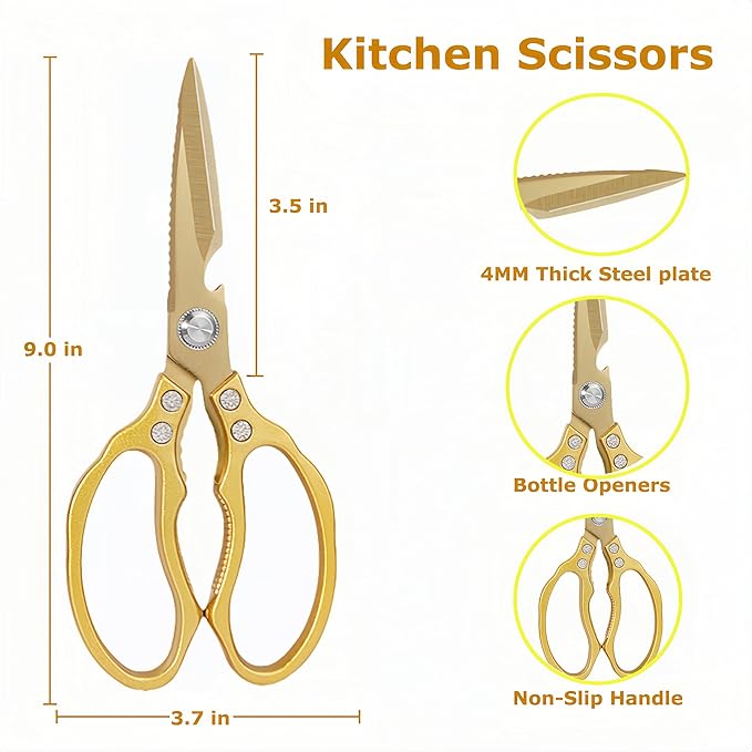 AWinjoy Japanese Gold Kitchen Scissors, Heavy Duty Stainless Steel, Multipurpose Cooking Shears, Dishwasher Safe - Image 4