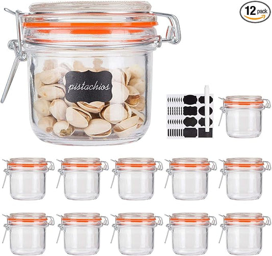 Encheng Glass Jars With Airtight Lids, 6 oz Mason Jars,Glass Jar With Leak Proof Rubber Gasket 200ml,Storage Jar With Hinged Lid for Home and Kitchen,GlassStorage Containers With Lids 12 Pack by Encheng