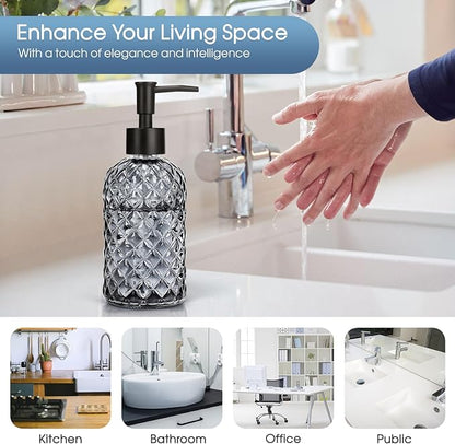 Topsky Gem Glass Soap Dispenser with Black Plastic Pump, 13oz Liquid Hand Soap Dispenser, Rustproof Pump for Kitchen & Bathroom, Great for Lotions, Essential Oil, Liquid Soaps-Gray - Image 6