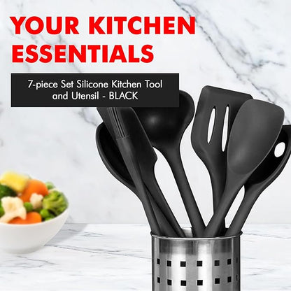 Chef Craft - Premium Silicone Kitchen Tools and Utensils Set, Non-Scratch, Withstands Temperatures up to 450°F, BPA-Free, 7 Piece Cooking Utensils Set, Black - Image 2