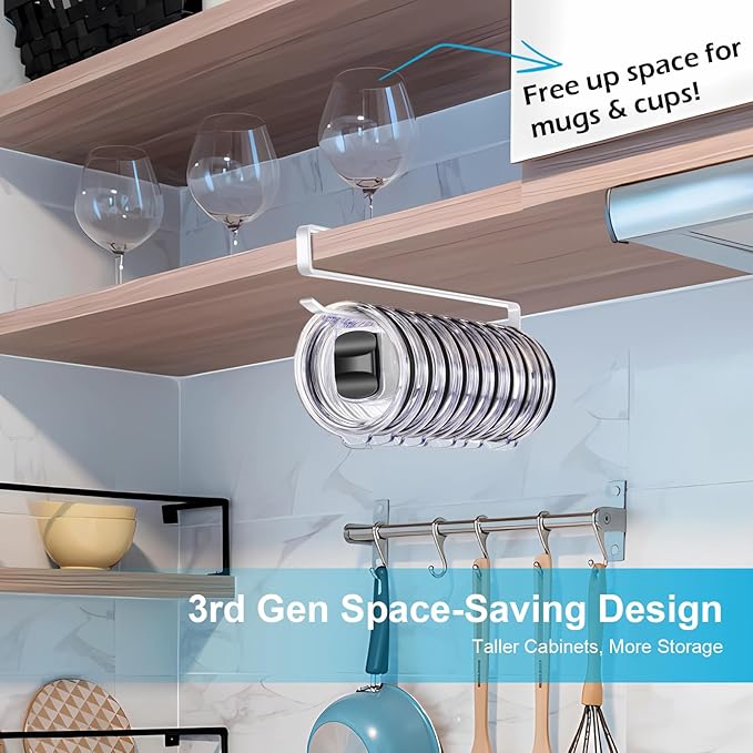 Tumbler Lid Organizer for Corner Cabinets, Space-Saving Cup Holder, Water Bottle Accessories Storage，Kitchen Storages Organization Solution, No Adhesive or Drilling Needed Up to 12 Lids (white) - Image 3