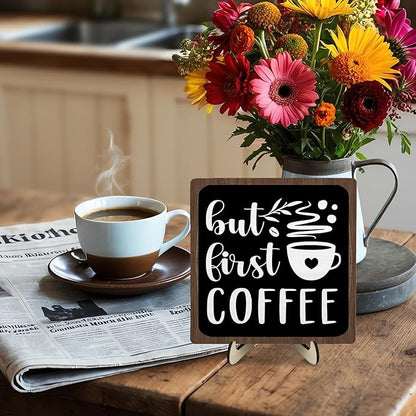 Vintage Coffee Bar Wooden Plaque Desk Sign, Farmhouse Wood Plaque Tabletop Decor for Cafe Bar Kitchen Office,Coffee Station Accessories 5.9x5.9Inch - Image 7