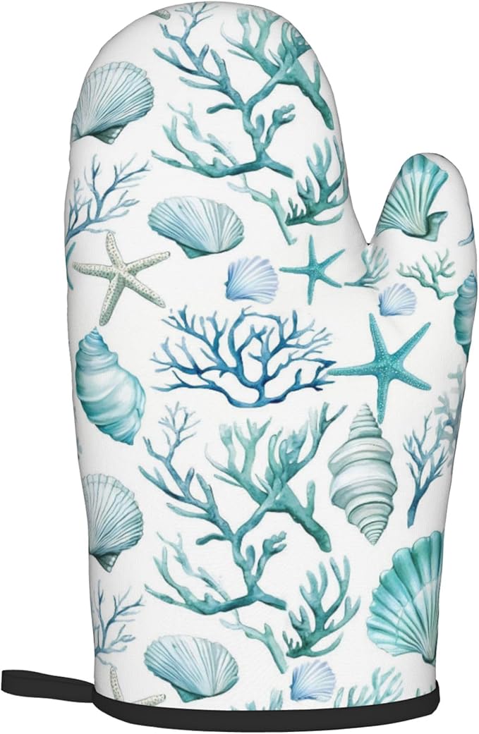 Nautical Oven Mitts and Pot Holders Sets Coastal Kitchen Mitts Potholders 2PCS Summer Starfish Seashell Coral Beach Oven Gloves Hot Pads for BBQ Grilling - Image 8