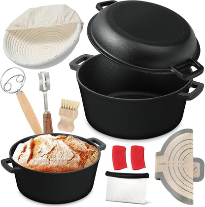 5 Qt Cast Iron Dutch Oven for Bread Baking, Sourdough Dutch Oven with Lid, Dutch Pot with Bread Baking Supplies