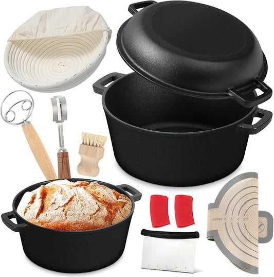 5 Qt Cast Iron Dutch Oven for Bread Baking, Sourdough Dutch Oven with Lid, Dutch Pot with Bread Baking Supplies