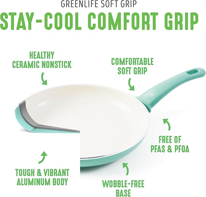 GreenLife 6QT Nonstick Stockpot with Straining Lid, Soft Grip, PFAS-Free Ceramic, Pour Spout, Multipurpose Cooking Pot, Sauces & Soups, Milk Pan, Stay-Cool Handles, Dishwasher & Oven Safe, Turquoise - Image 3