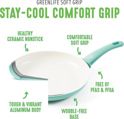 GreenLife 6QT Nonstick Stockpot with Straining Lid, Soft Grip, PFAS-Free Ceramic, Pour Spout, Multipurpose Cooking Pot, Sauces & Soups, Milk Pan, Stay-Cool Handles, Dishwasher & Oven Safe, Turquoise - Image 3
