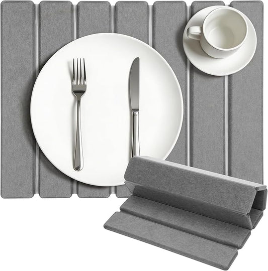 Stone Dish Drying Mat for Kitchen Counter, 16''×12'' Quick Dry Stone Dishes Mats Foldable Foldable Water Absorbing Diatomaceous Earth Drying Organizer Pad for Dishes Utensils Bottles(Dark Gray) by Unknown