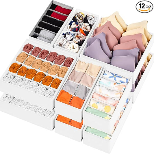 12 Pack Drawer Organizers for Clothing, 116 Large Compartments Fabric Dresser Closet Organizers and Storage Bins for Baby Clothing, Women Men Underwear Socks, Bra, Ties, College Dorm Room Essentials by Criusia