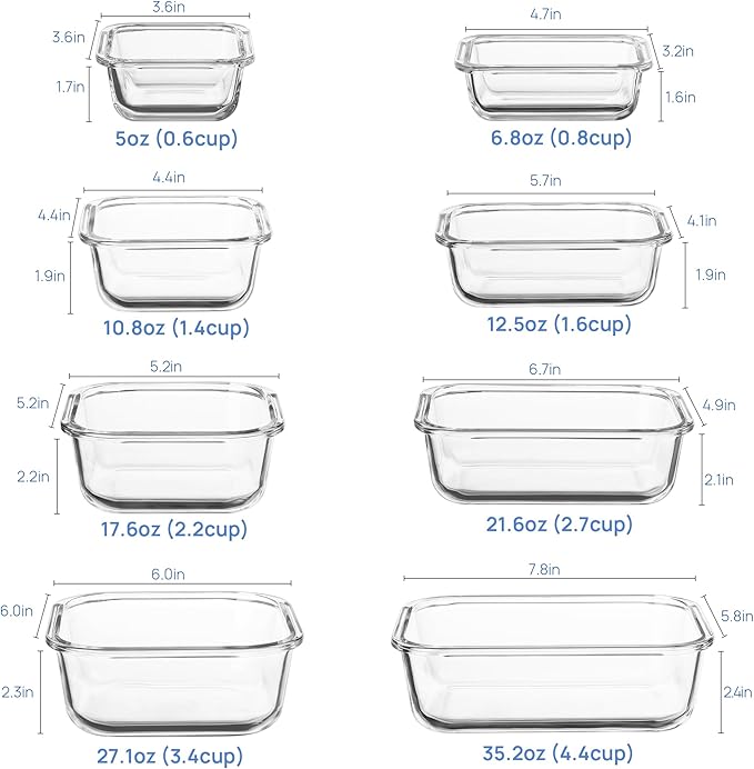 Vtopmart 8 Pack Glass Food Storage Containers with Airtight Lids, Glass Meal Prep Containers, Lunch Office Meal for Microwave, Oven, Freezer and Dishwasher, BPA Free - Image 2
