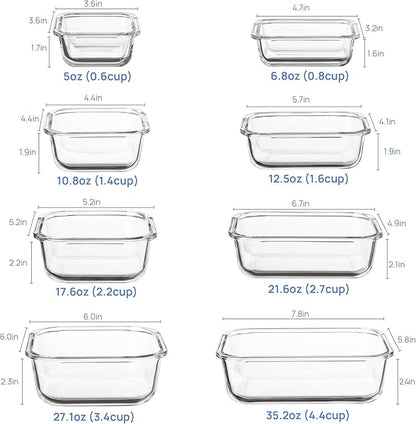 Vtopmart 8 Pack Glass Food Storage Containers with Airtight Lids, Glass Meal Prep Containers, Lunch Office Meal for Microwave, Oven, Freezer and Dishwasher, BPA Free - Image 2