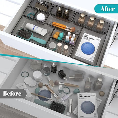 StorMiracle 7 PCS Clear Plastic Drawer Organizers Set, 4 Size Desk Drawer Organizer Trays for Makeup, Jewelry, Kitchen Utensils, Gadgets and Office Accessories, Black - Image 4