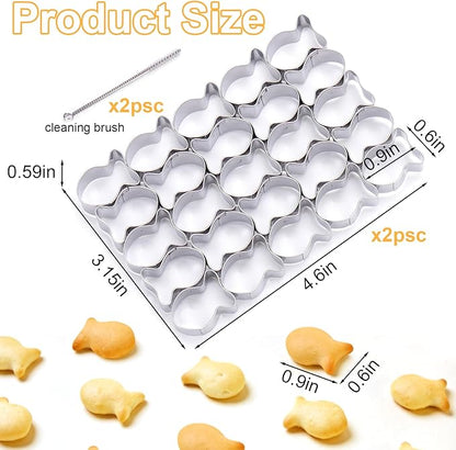 AIERSA 2Pcs Gold Fish Cracker Cutter,25 Cavity Fish Cookie Cutter,Mini Gold Fish Shapes Molds for Cookie,Non-stick Dough, Stainless Steels Cookie Cutters Mold for Baking