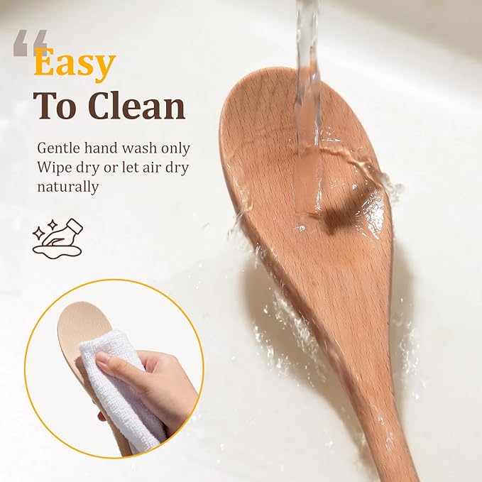 12 Pcs Wooden Spoons for Cooking, MORGLES 14-Inch Serving Spoons for Stirring Mixing Serving Long Handle Plastic Free Reusable Non Scratch Dishwasher Safe