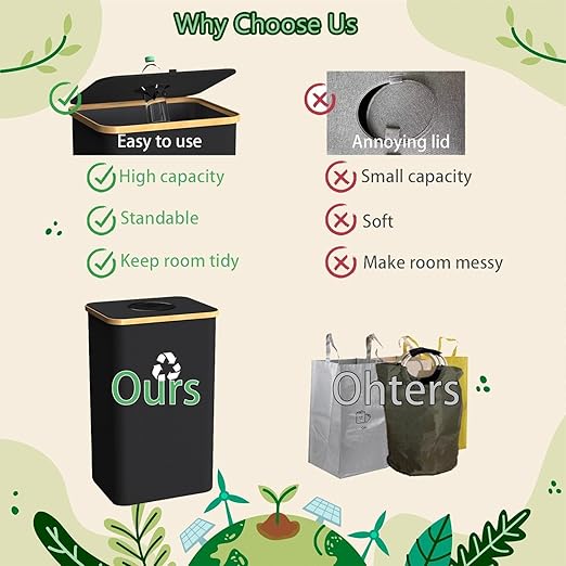 Recycling Bin for Kitchen Indoor Home, Large 100L/ 26 Gallon Recycle Bin with Lid Removeable Reusable Inner Bag Bottle Can Glass Waste Plastice Stickers (Green, 26 Gallon) - Image 6