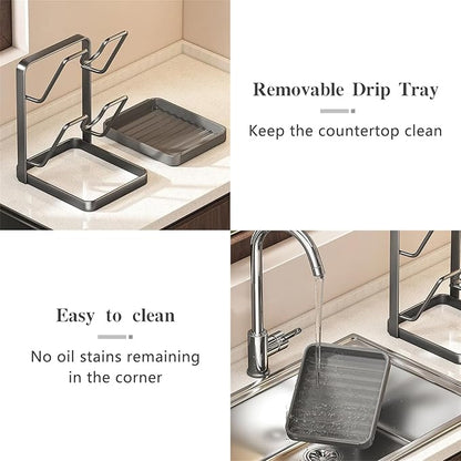 OJJ 2026 Upgraded 304 Stainless Steel Pot Lid Holder While Cooking, Kitchen Pot Lid Storage Rack for stove top, Multifunctional Kitchen Pot Lid Organizer for Countertop(Double Layer-Gray) - Image 7