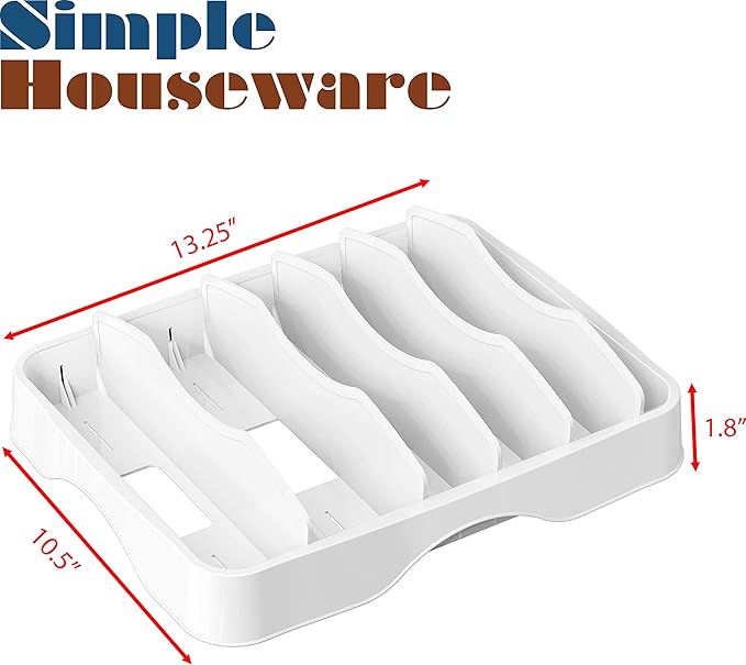 Simple Houseware Food Container Lids Storage Organizer with Adjustable Dividers, 13''x10'', White - Image 8
