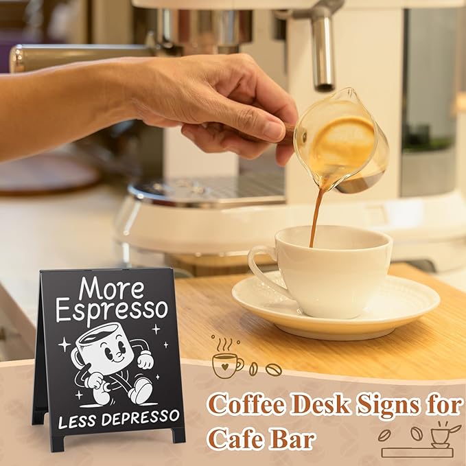 Coffee Signs for Coffee Station More Espresso Less Depresso Inspirational Office Desk Decor Positive Gift for Coworker Women Men Home Office Kitchen Area Decor Plaque Table Centerpiece (Black) - Image 5