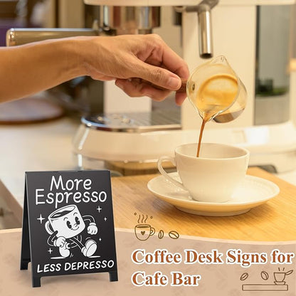 Coffee Signs for Coffee Station More Espresso Less Depresso Inspirational Office Desk Decor Positive Gift for Coworker Women Men Home Office Kitchen Area Decor Plaque Table Centerpiece (Black) - Image 5