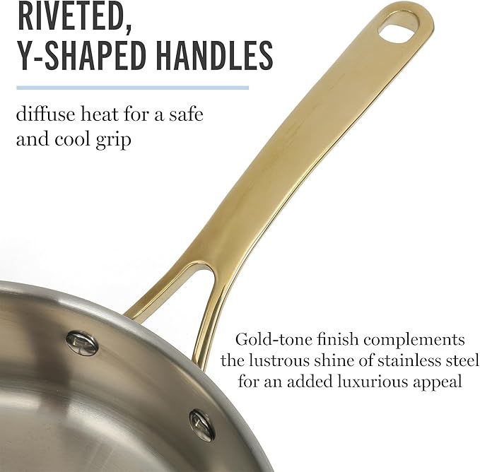 Martha Stewart Castelle 10 Piece 18/8 Durable Stainless Steel Induction Safe Pots and Pans Non-Toxic Kitchen Cookware Set - Gold Handles - Dishwasher Safe - Image 5