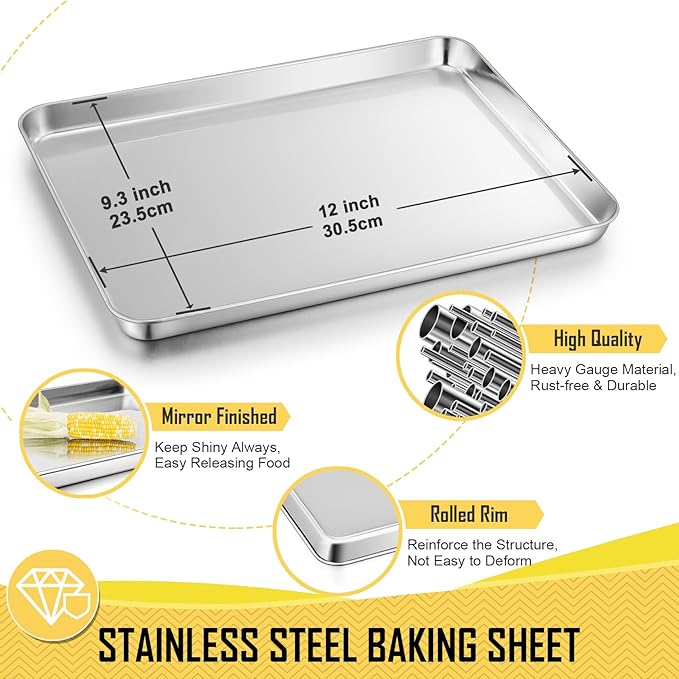 12.5 Inch Baking Sheet Pan with Cooling Rack Set, Joyfair Stainless Steel Toaster Oven Tray Pans with Grid Racks, Rectangular Bakeware for Cookie/Bacon, Heavy Duty & Rust-free, Dishwasher Safe