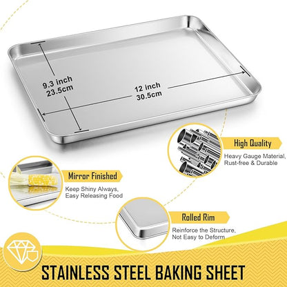12.5 Inch Baking Sheet Pan with Cooling Rack Set, Joyfair Stainless Steel Toaster Oven Tray Pans with Grid Racks, Rectangular Bakeware for Cookie/Bacon, Heavy Duty & Rust-free, Dishwasher Safe