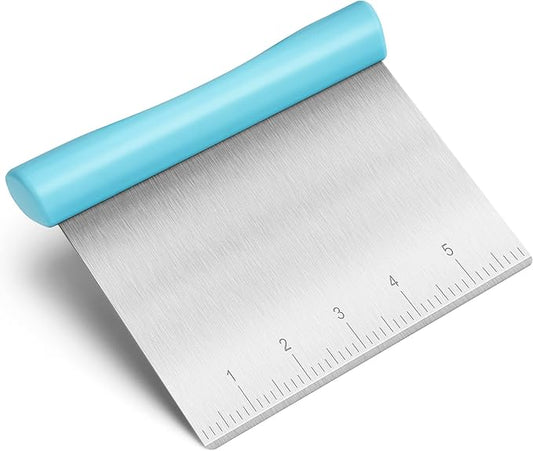 Upgraded 304 Stainless Steel Multi-Purpose Bench Scraper with Measurement Marks, Dishwasher Safe, Dough Cutter for Pizza, Bread and Cookie Dough Vegetable Chopper, Baking Supplies, Blue by Rainspire
