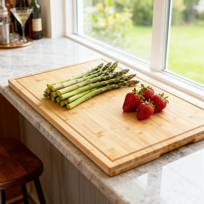 Utoplike Extra Large Cutting Board for kitchen, 30 x 20 Inch Bamboo Chopping Boards, Wood Stove Top Cover, Over the Sink Butcher Block with Juice Groove for Turkey, Meat, Vegetables, BBQ, 1"Th