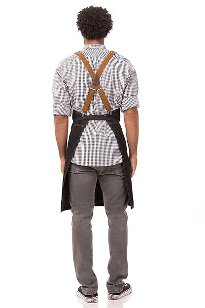 Chef Works Unisex Berkeley Bib Apron, Black W/Desert Sand Suspenders, One Size