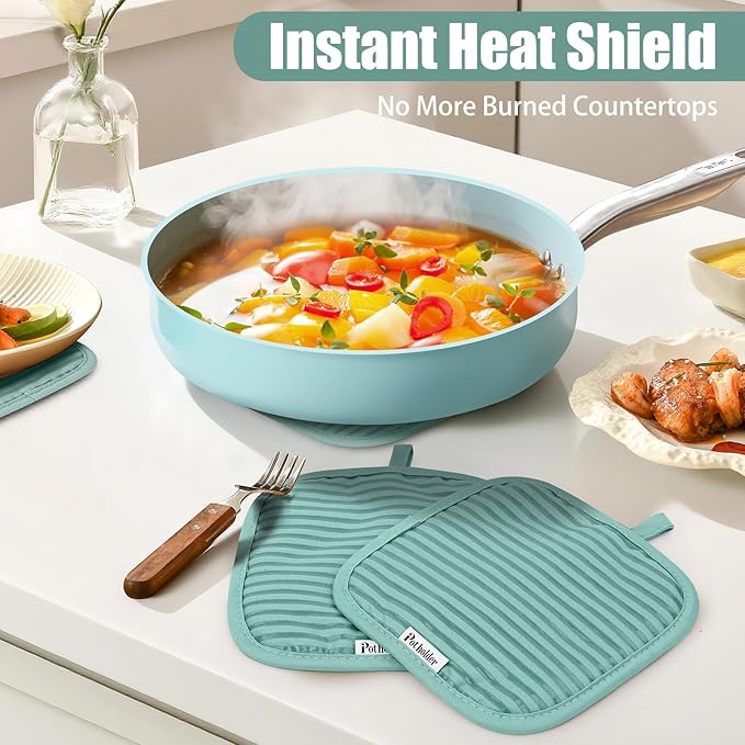 Oven Mitts and Pot Holder Sets with Silicone Grip, 500°F Heat Resistant-6 Pack Dishcloth/Dish Towels for Kitchen 100% Cotton-Value Kitchen Essentials for Cooking, Baking, Grilling-Mint Green - Image 7