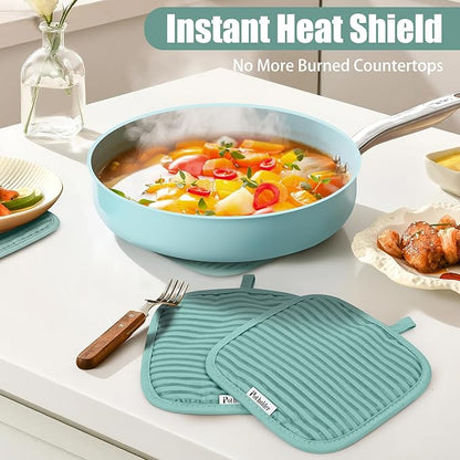 Oven Mitts and Pot Holder Sets with Silicone Grip, 500°F Heat Resistant-6 Pack Dishcloth/Dish Towels for Kitchen 100% Cotton-Value Kitchen Essentials for Cooking, Baking, Grilling-Mint Green - Image 7