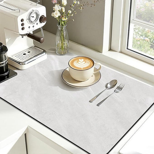 Findosom Dish Drying Mat, 12"x 20" Super Absorbent & Hide Stain Coffee Mat, Cuttable Drying Mat for Kitchen Counter, Coffee Bar Accessories, Under Dish Rack, Espresso Machine, LightGrey-2 by Findosom