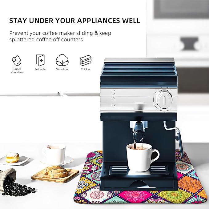 Boho Drying Mat 16" X 18" Abstract Plaid Kitchen Counter Stone Large Dish Drying Mats For Kitchen Colorful Drying Mats For Home Counter Flower Drying Mats For Dishes Dish Table Mat Drying Kitchen Mat - Image 6