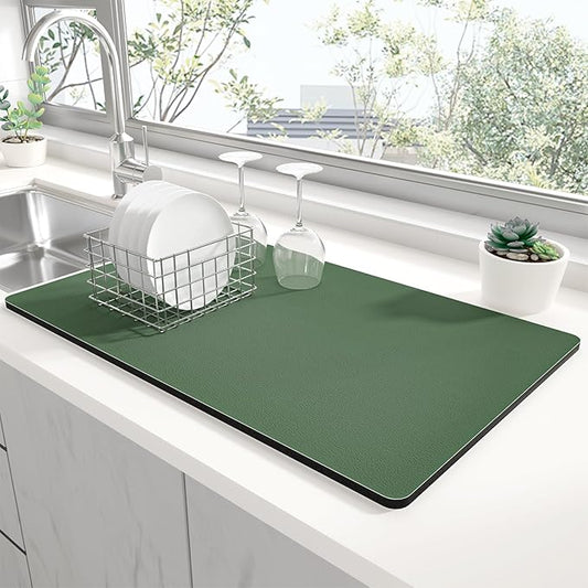 Rnivvi Dish Drying Mat for Kitchen Counter, 12 x 19" Super Absorbent Drainer Pad Easy Clean Dish Rack Pad, Non-Slip Heat Resistant Coffee Bar Mats for Coffee Machine Station Accessories, Forest Green by Rnivvi