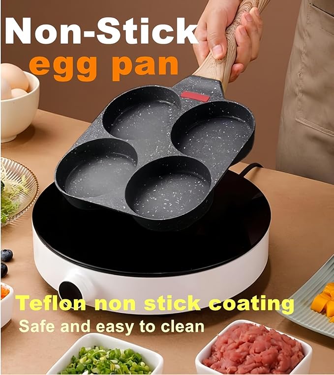 HUPECHAM Egg Pan With Lid 4-Cup Nonstick, and Healthy Granite Egg Frying Pan, Versatile Breakfast Skillet for Eggs, Pancakes, Plett, Crepes, Compatible with Gas Stove and Induction Cooktop - Image 6