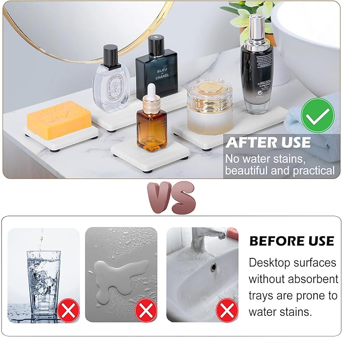 3PCS Stone Drying Tray, Stones Soap Trays, Water Absorbing Stone Tray for Sink, Fast Dry Diatomite Stones Mat, Used for Hand Soaps,Sponge,Toothbrush Holder in Bathroom Counter and Kitchen Sinks - Image 3
