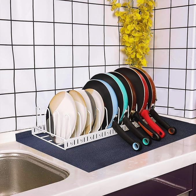 X-cosrack Expandable Food Container Lid Organizer,Large Capacity Adjustable 10 Dividers Detachable Lid Organizer Rack for Cabinets, Cupboards, Pantry Shelves, Drawers to Keep Kitchen Tidy,White - Image 9