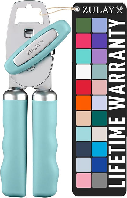 Zulay Kitchen Heavy Duty Stainless Steel Can Opener Manual with Bottle Opener - Rust Proof Manual Can Opener With Turn Knob & Comfy Soft Grip Handles - Dusty Blue by ZulayKitchen