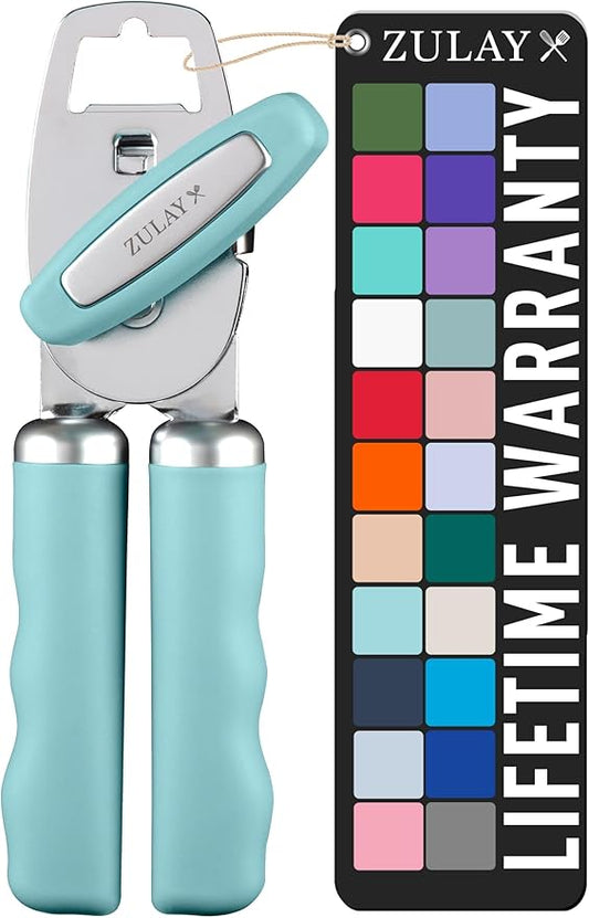 Zulay Kitchen Heavy Duty Stainless Steel Can Opener Manual with Bottle Opener - Rust Proof Manual Can Opener With Turn Knob & Comfy Soft Grip Handles - Dusty Blue by ZulayKitchen